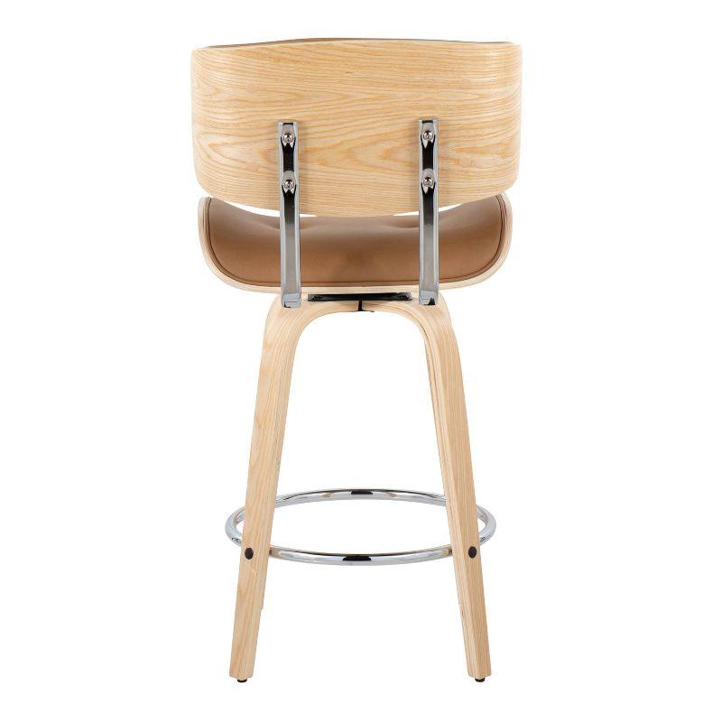 Set of 2 Lombardi Counter Height Barstools Natural/Chrome/Camel - LumiSource: Mid-Century Design, Swivel, Foam Padded