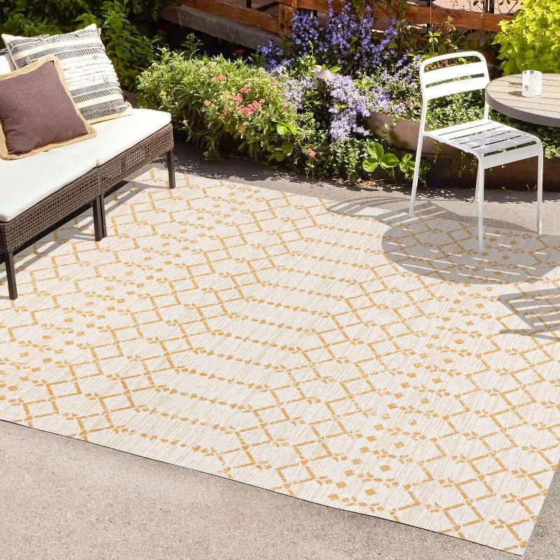 Moroccan Geometric Yellow and Cream 4' x 6' Outdoor Rug