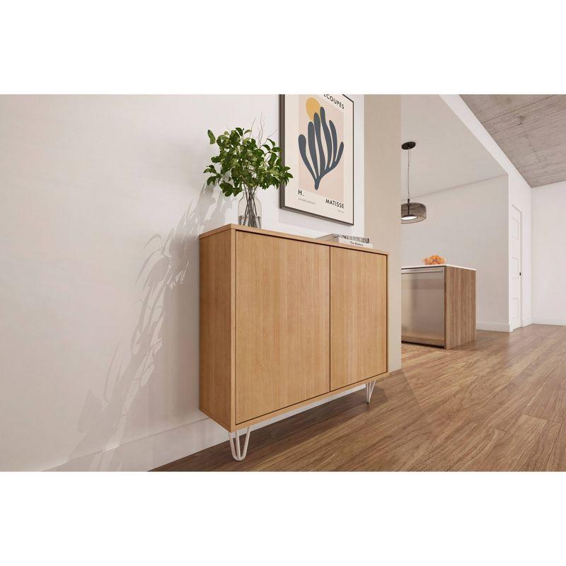 Nexera Slim 2 Doors Storage Cabinet Golden Maple: Modern Accent Furniture, Wood Composite, Fixed Shelves