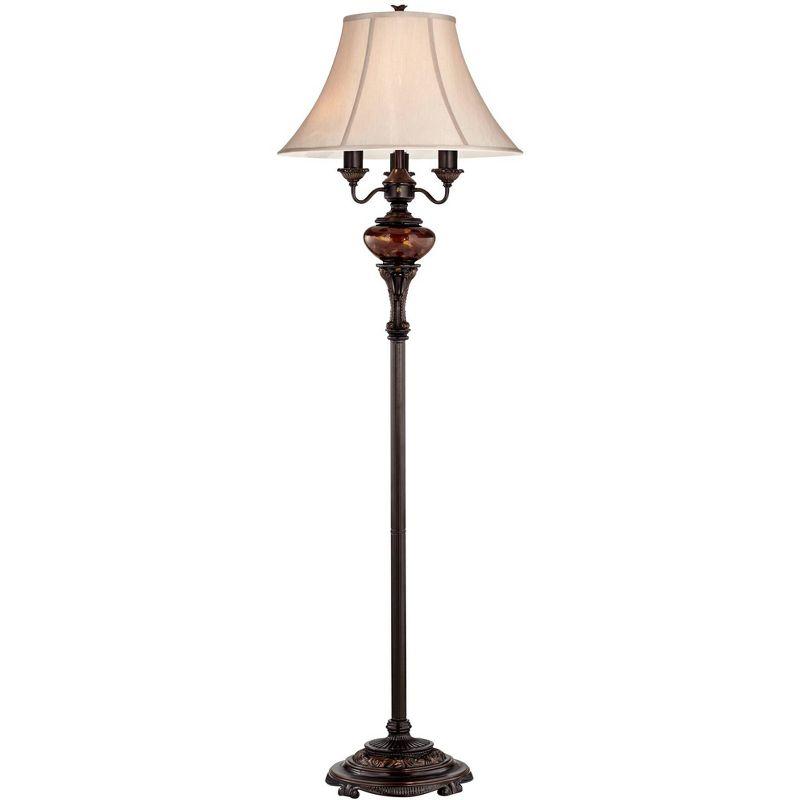 Barnes and Ivy Traditional Floor Lamp 4-Light 63" Tall Lush Bronze Tortoise Glass Font Bell Shade for Living Room Reading Bedroom Office