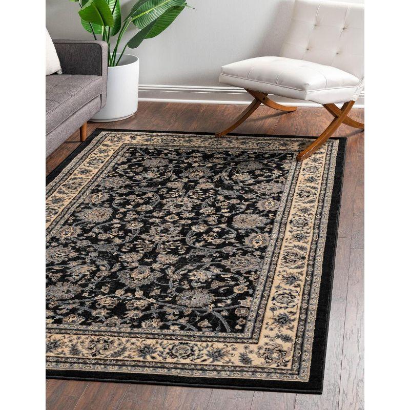 Black and Gray Floral Rectangular 4' x 6' Synthetic Area Rug