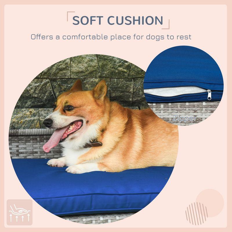 PawHut Wicker Dog House Elevated Raised Rattan Bed for Indoor/Outdoor with Removable Cushion Lounge, Dark Blue