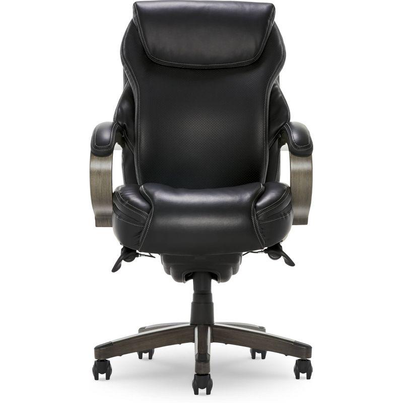 Hyland Black Bonded Leather Executive Office Chair with Wood Arms