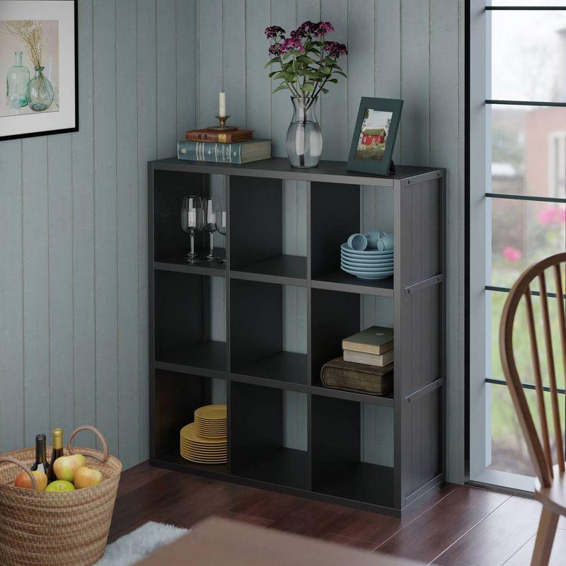 Winsome 40" Timothy Shelf 3X3 Slots Black: Mid-Century Modern Bookcase, Fixed Shelves, Wood Composite