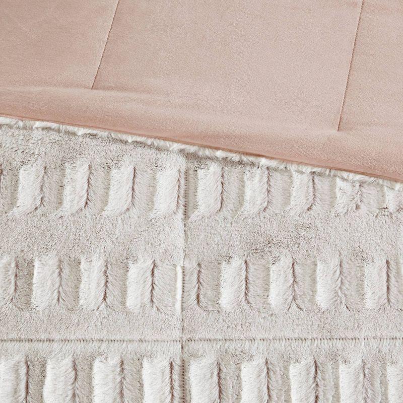 Blush Full Faux Fur Reversible Bedspread Set