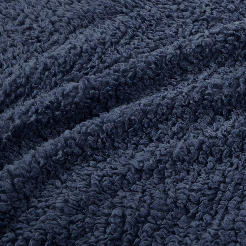 Navy Full/Queen Luxurious Sherpa Velvet-Bound Blanket