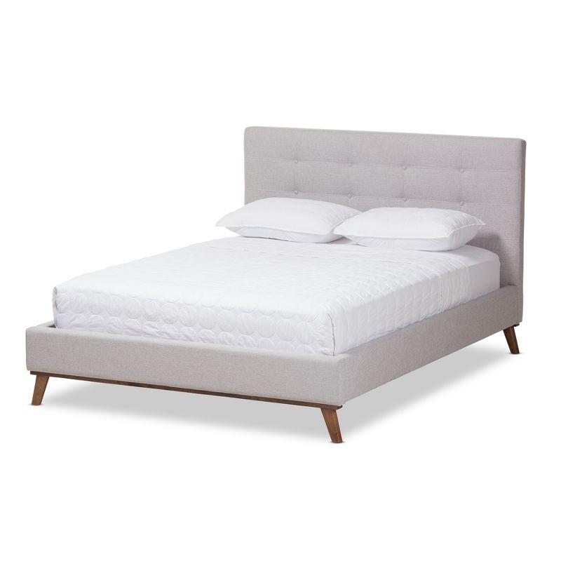 Valencia Mid Modern Fabric Platform Full Bed Gray - Baxton Studio: Upholstered Headboard, Tapered Legs