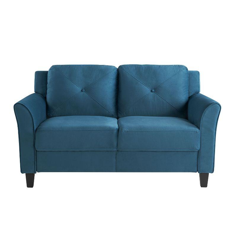 Harper Blue Microfiber Tufted Loveseat with Flared Arms