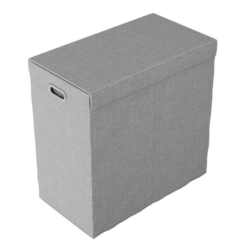 Hastings Home Collapsible Double Laundry Hamper / 2-Section Clothing Sorter With Removable Lid and Mesh Liner Bags - 25.5" x 14.5", Gray