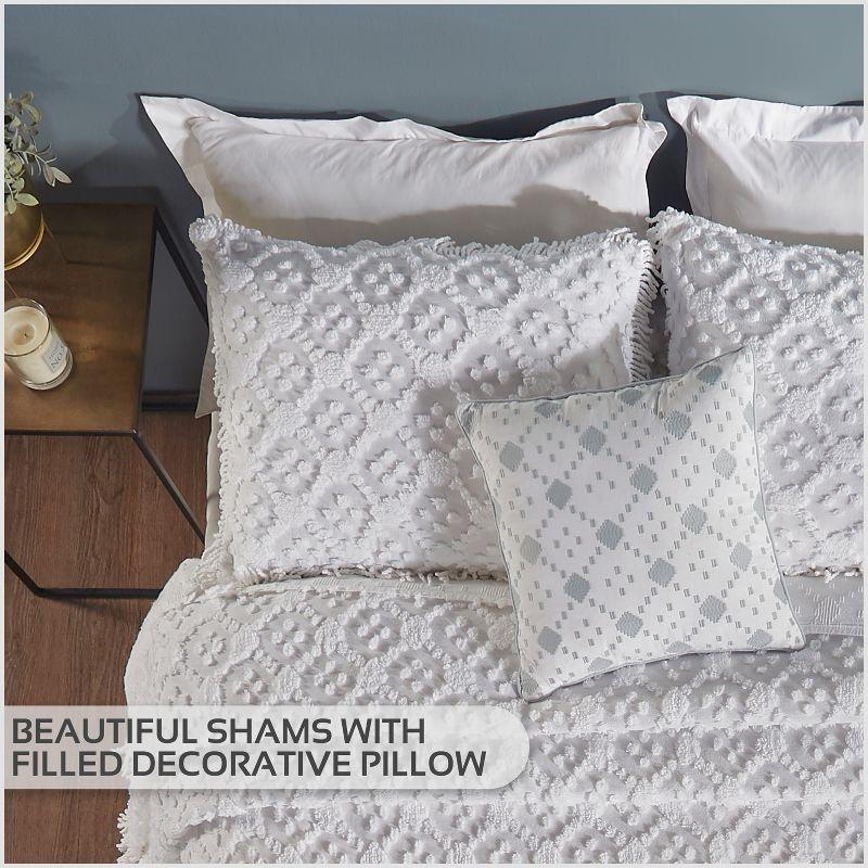 Better Trends Charleston Collection 100% Cotton Bedding sets, Machine Washable Soft and Breathable 4-piece Chenille Bedspread & Sham with Geometric Embroidery, All season