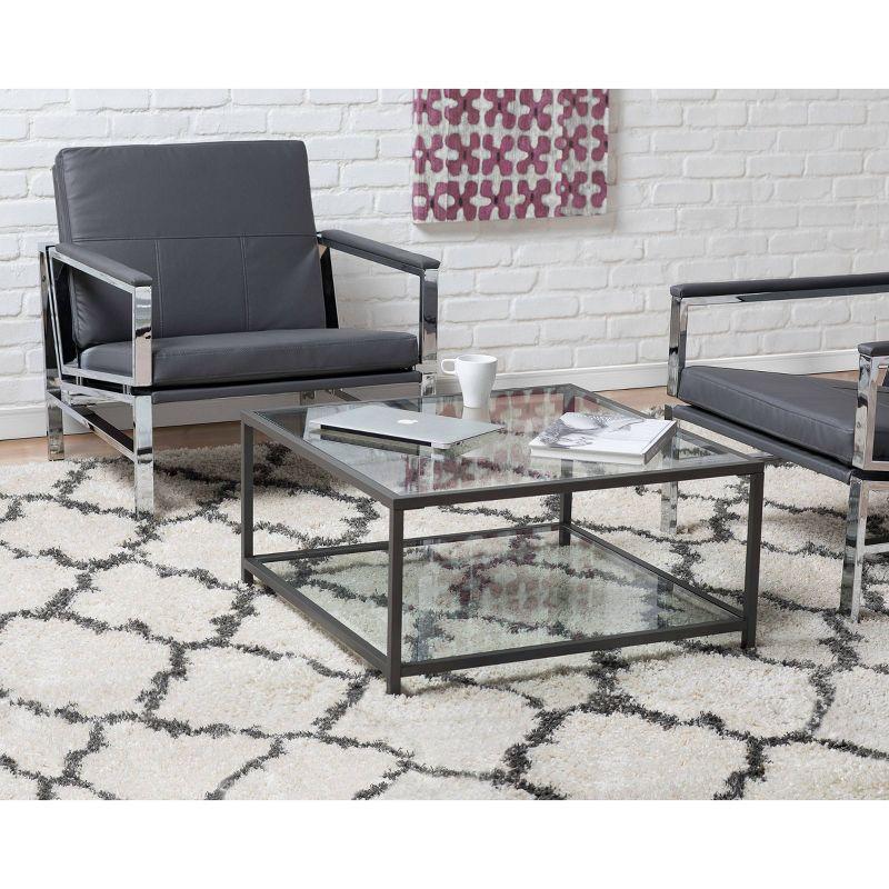 30" Camber Modern Square Coffee Table with Clear Glass Pewter - Studio Designs Home: Metal Frame, Rectangle Shape