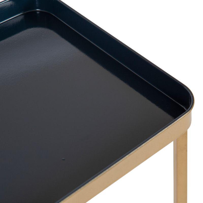 Kate and Laurel Celia Rectangle Metal Side Table, 18x12x26, Navy Blue and Gold