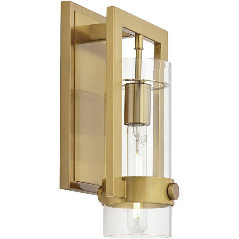 Possini Euro Design Derina Modern Wall Sconce Warm Gold Metal Hardwire 7" Fixture Clear Glass Shade for Bedroom Bathroom Bedside