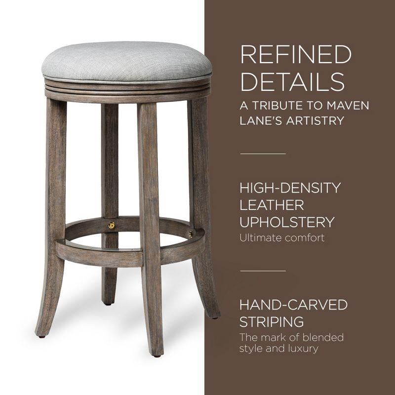 Maven Lane Eva Counter Stool in Reclaimed Oak Finish with Ash Grey Fabric Upholstery