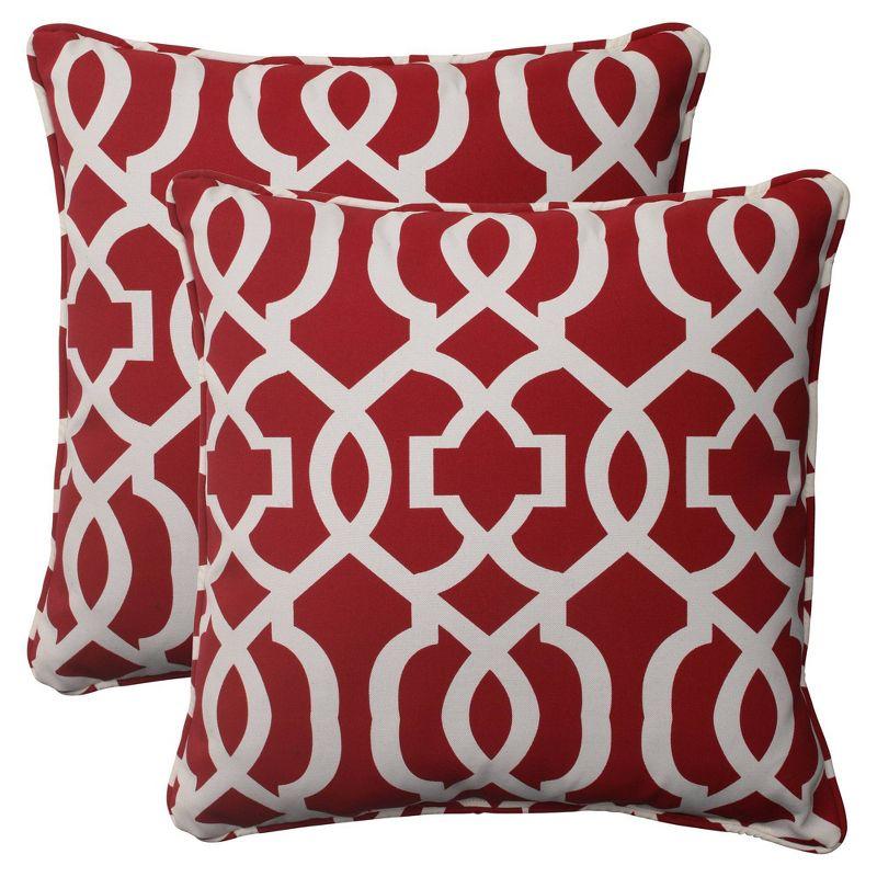 Red and White Geometric Square Outdoor Throw Pillows Set