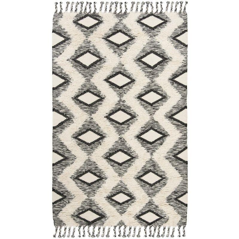 Kenya KNY908 Hand Knotted Area Rug - Black/Ivory - 5'x8' - Safavieh