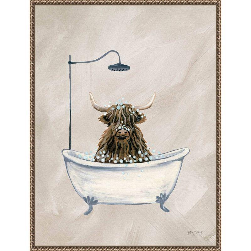 Amanti Art 23"x30" Highland Cow in Tub Texture by Yvette St. Amant Framed Canvas Wall Art Print