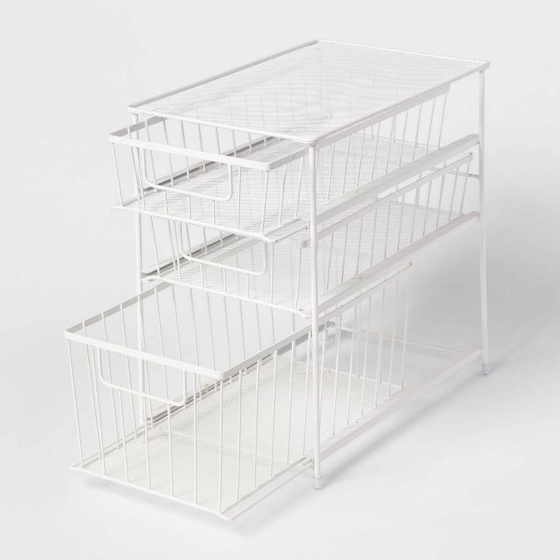 3 Tier Drawer Organizer Matte White - Brightroom™: Steel Multi-Compartment, Spot Clean, Utility Storage Bin