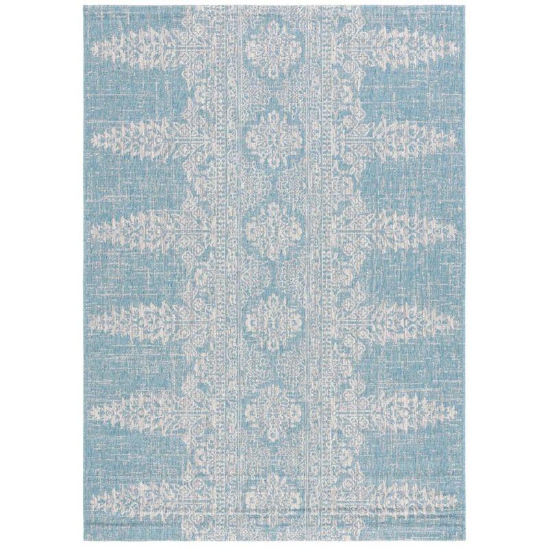 Aqua and Grey Synthetic Rectangular Indoor/Outdoor Area Rug