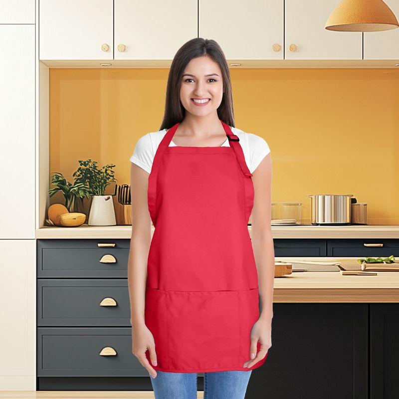 Dalix Waist Aprons Commercial Restaurant Home Bib Spun Poly Cotton Kitchen (3 Pockets) in Royal Blue