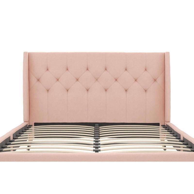 Full Pink Linen Tufted Upholstered Bed with Slats