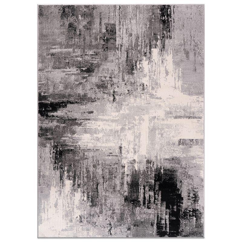 Black and Gray Abstract Stain-Resistant 5' x 7' Area Rug