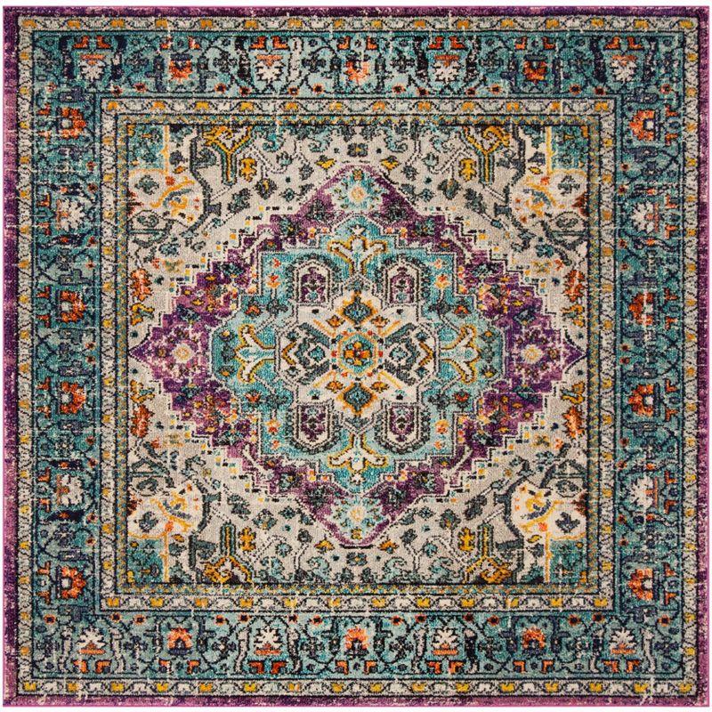 Violet and Light Blue Boho Chic Square Area Rug