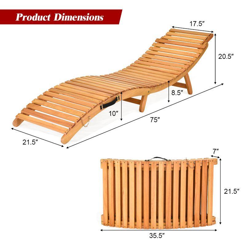 Costway 2 PCS Folding Wooden Lounge Chair Chaise W/ Cushions  Pool Deck