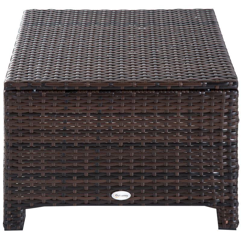 Outsunny 20" Outdoor Ottoman, PE Plastic Rattan Wicker, Fade-Resistant Patio Footrest with Soft Cushion, Steel Frame, Dark Brown, Cream White