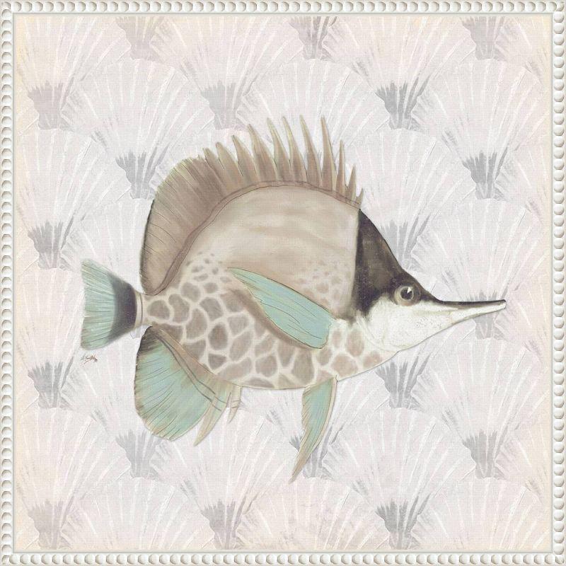 Neutral Vintage Fish Graphic Art on Canvas with White Frame