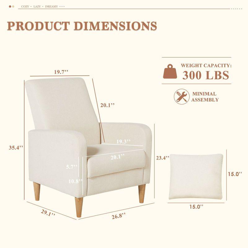 Ora Maison Modern Fabric Armchair with Cushion, Upholstered Side Chair for Living Room, Solo Sofa Chair with Wood Support,Beige