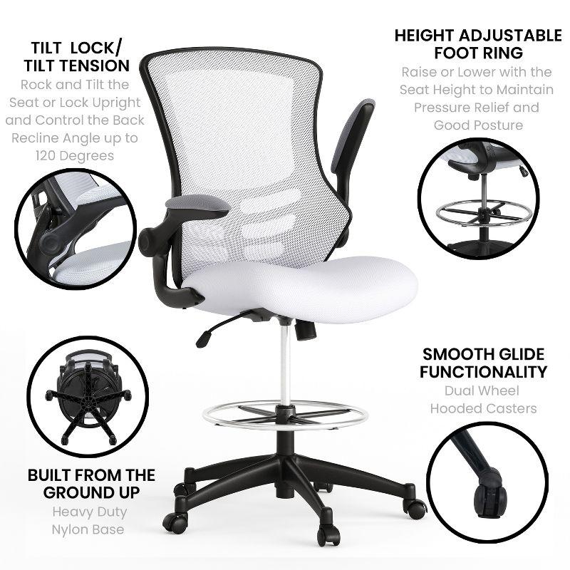 Flash Furniture Mid-Back Mesh Ergonomic Drafting Chair with Adjustable Foot Ring and Flip-Up Arms