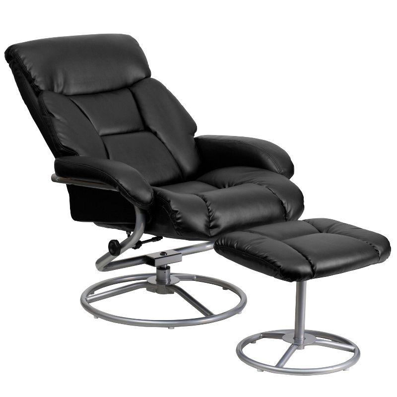 Luxurious Black Leather Swivel Recliner & Ottoman with Metal Base