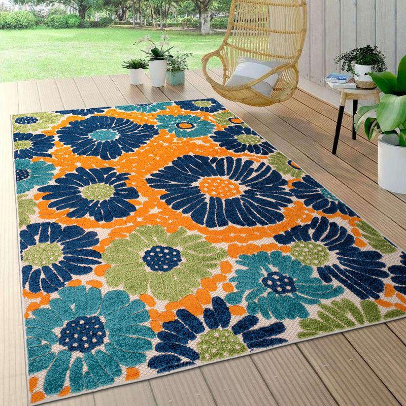 Palermo Multi-Color Floral Synthetic 5' x 7' Indoor/Outdoor Rug