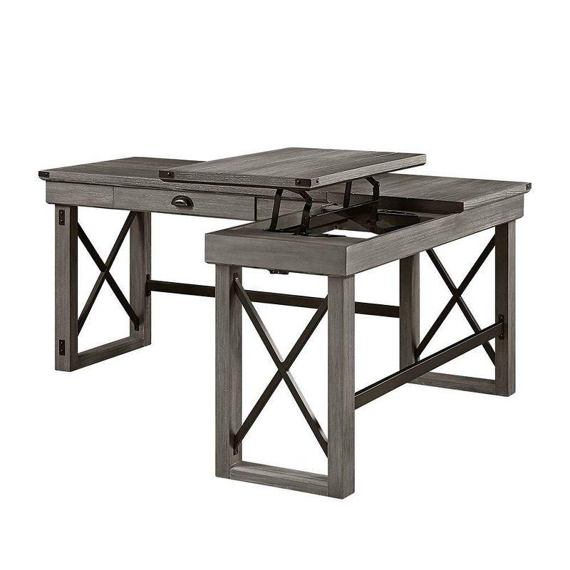 67" Talmar Writing Desk Weathered Finish Gray - Acme Furniture: L-Shaped, Lift-Top Storage, No Assembly Required