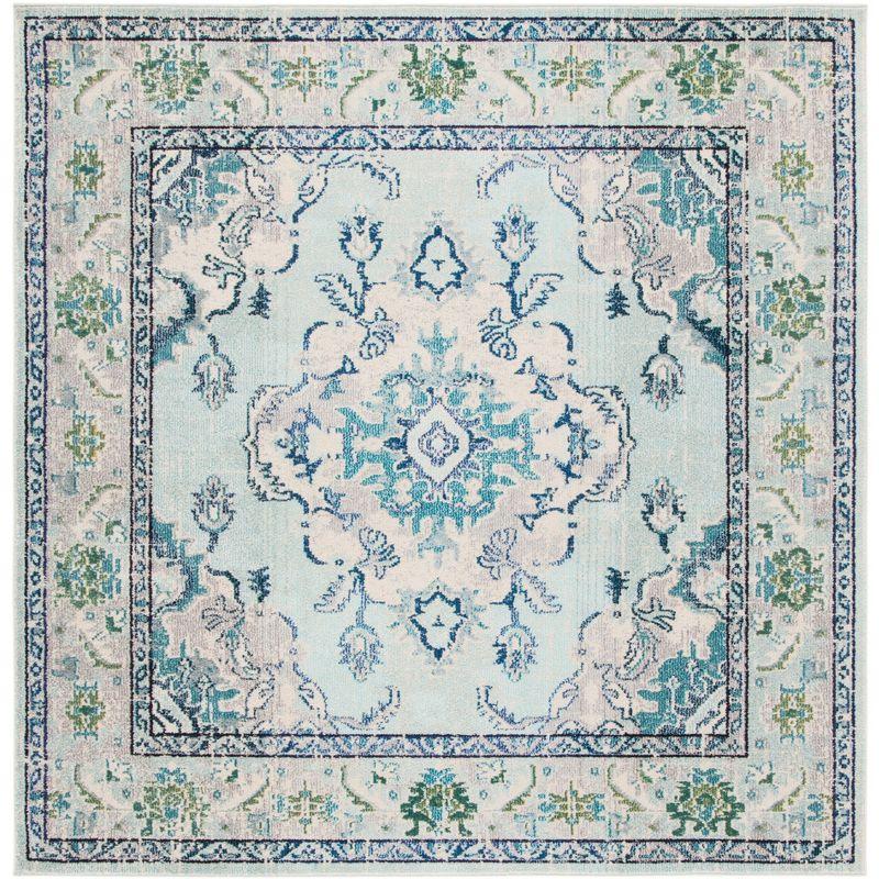 Ivory Medallion 6'7" Square Non-Slip Synthetic Area Rug