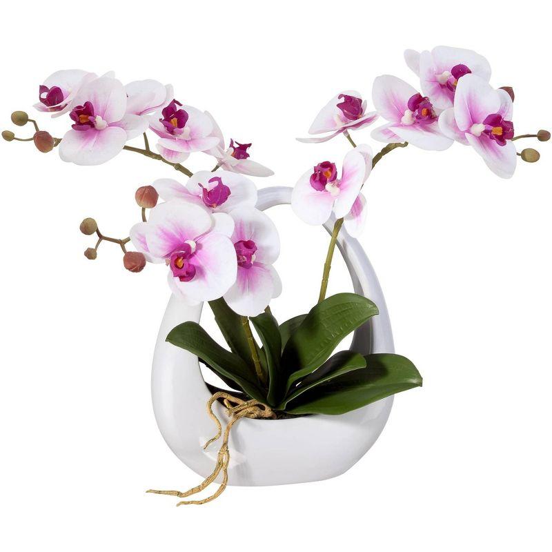 Dahlia Studios Potted Faux Artificial Flowers Realistic Pink White Phalaenopsis Orchid in Pot Home Decoration Living Room 13" High