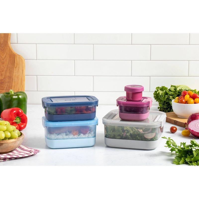 Ello 10pc Plastic Food Storage Container Set with Skid Free Soft Base: Multicolored, Dishwasher-Safe, 5 Containers with Lids