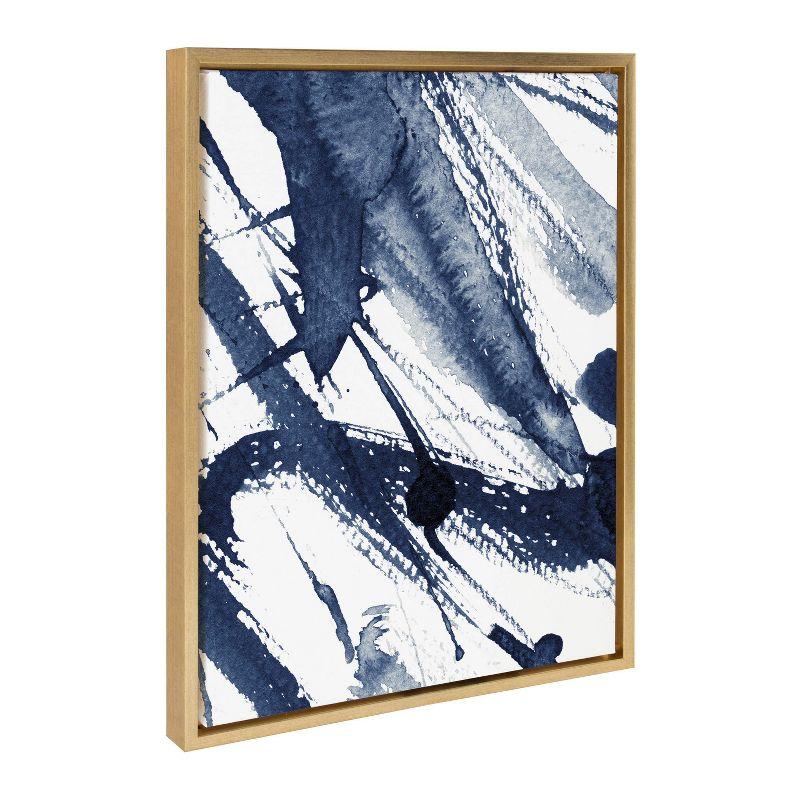 Indigo Watercolor Abstract Canvas Art with Gold Frame