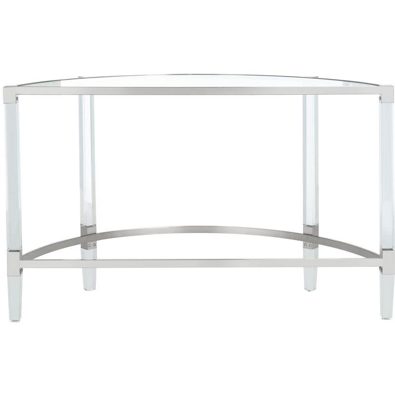 Elegant Demilune Silver Console Table with Acrylic Legs and Storage