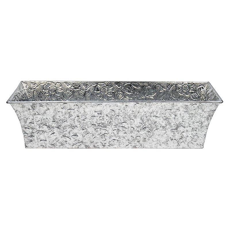 Rectangular Embossed Floral Pattern Planter Box - ACHLA Designs: Galvanized Steel, Drain Holes, Wall-Mountable