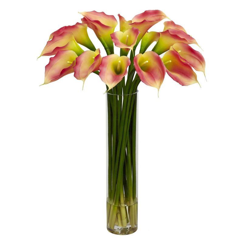 Nearly Natural Calla Lily with Cylinder Silk Flower Arrangement, Cream