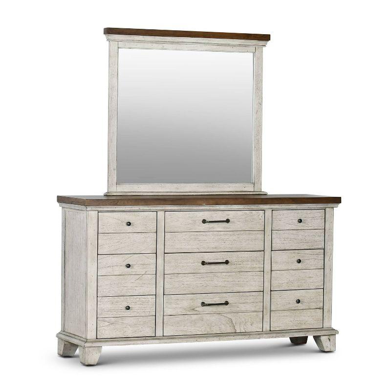 Rustic Ivory and Honey 9-Drawer Dresser with Mirror