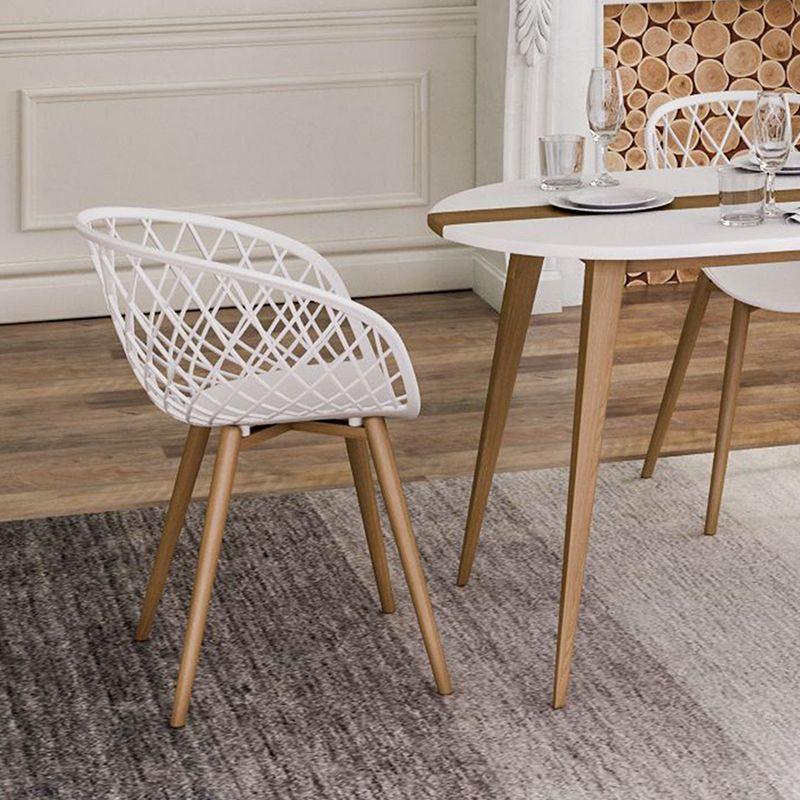 Modern White & Natural Wood Contoured Arm Chair, Set of 2