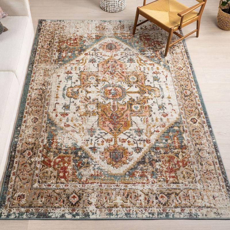 Beige 4x6ft Vintage Medallion Easy-Care Synthetic Rug