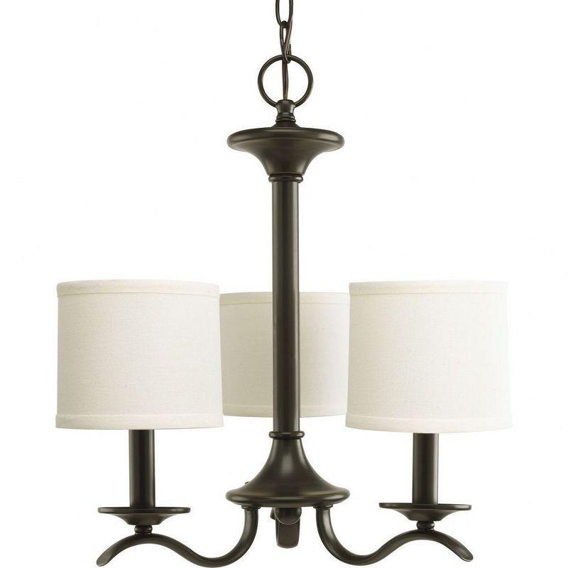 Antique Bronze 3-Light Chandelier with Off-White Drum Shades