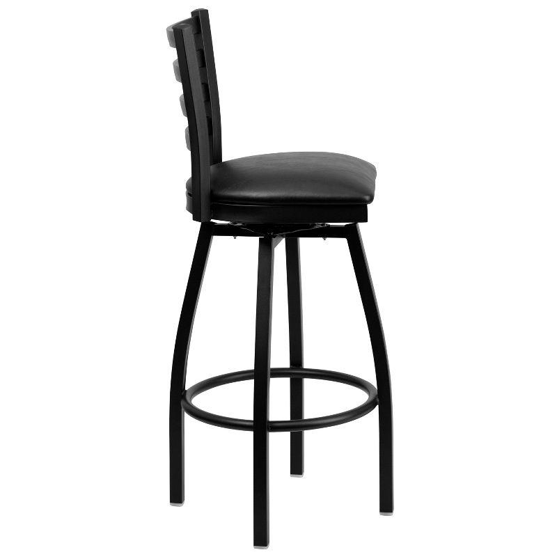 Essential Swivel Black Vinyl & Metal Barstool with Ladder Back