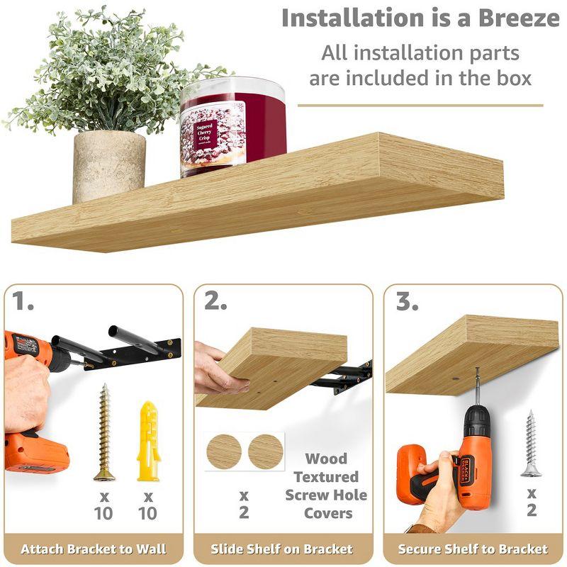 Set of 3 (24"x9") Sorbus Rectangle Floating Shelves with Invisible Brackets - for Bedroom, Kitchen Decor, Bathroom Shelves (Maple)