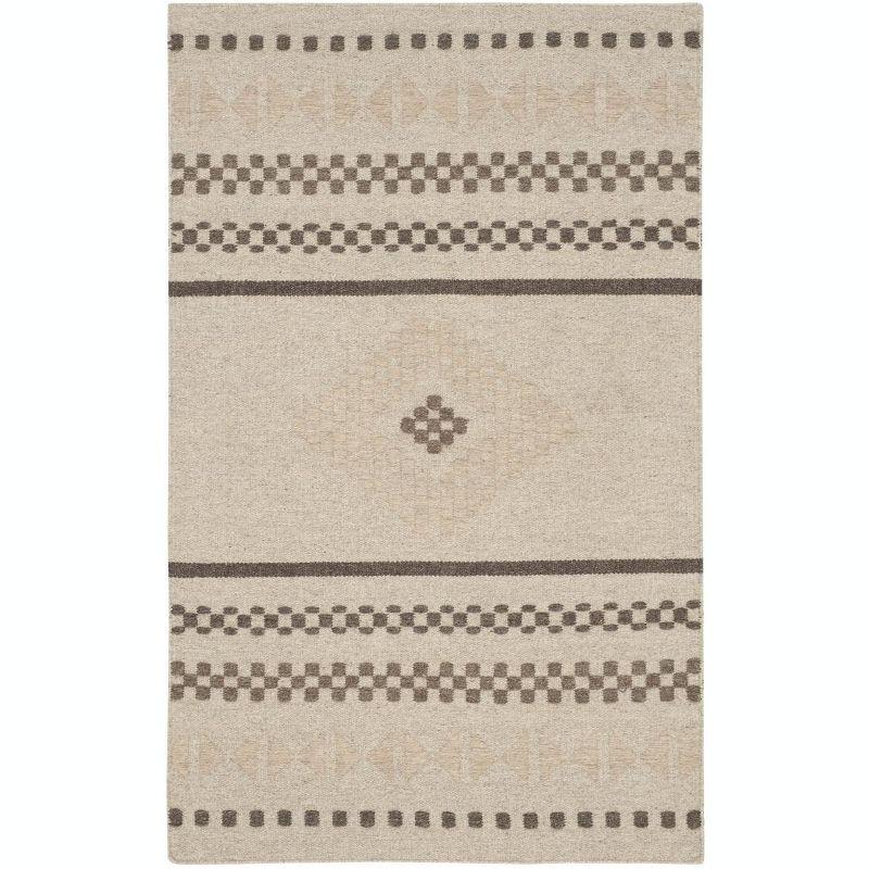 Handmade Geometric Flat Woven Wool Rug, Natural, 4' x 6'
