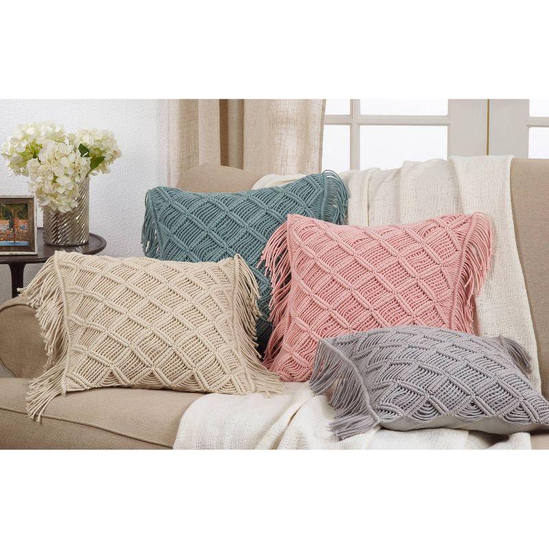 18" Mint Macramé Square Cotton Throw Pillow